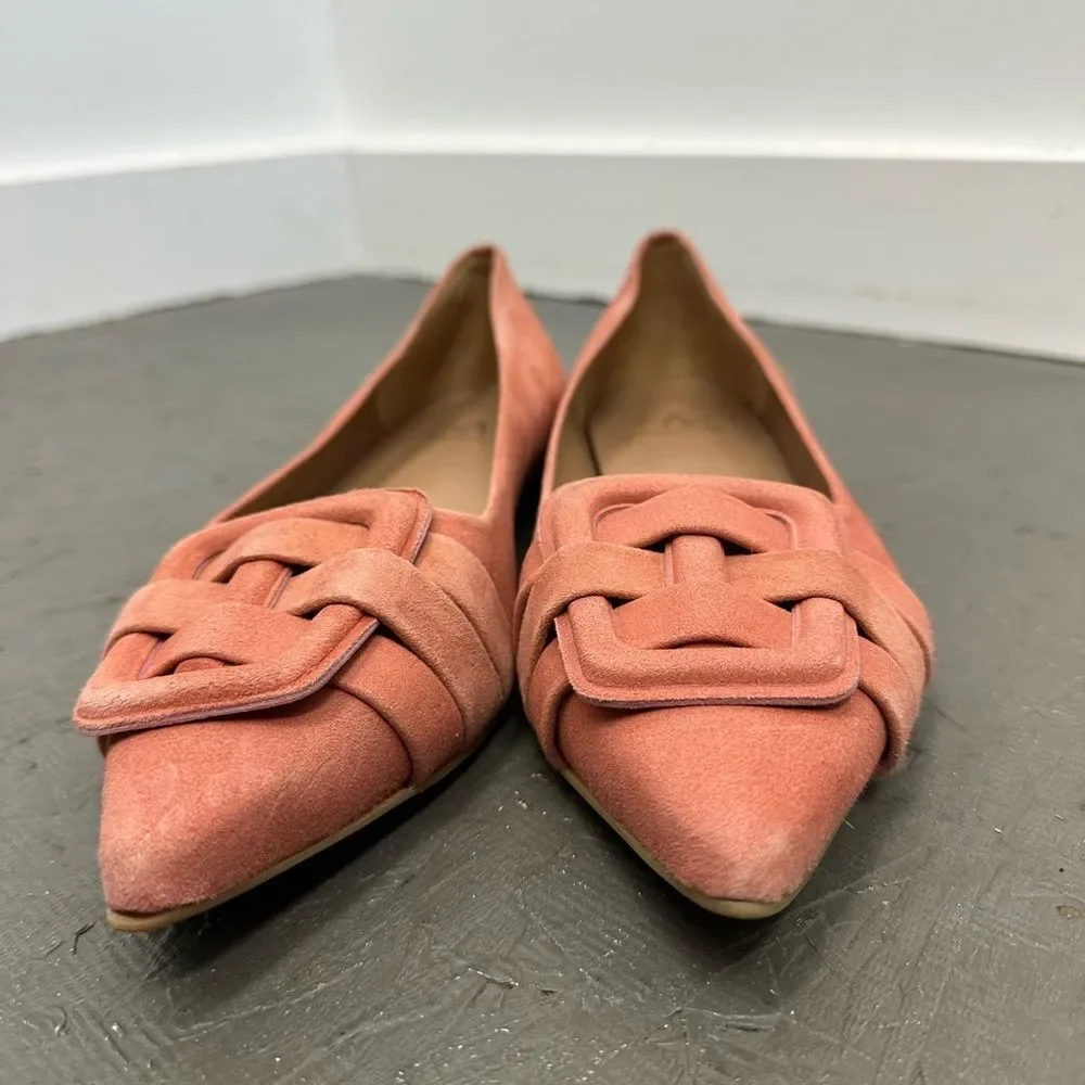 Aquatalia Jojo Dusty Pink Red Suede Leather Pointed Toe Flats Shoes Size 8